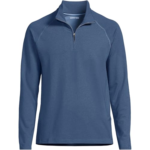 Lands' End Men's Long Sleeve Flex Performance Quarter Zip Large Light Indigo Blue3