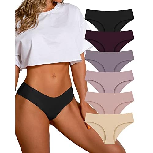 SHARICCA Women Seamless Cheeky Bikini No Show Panties Ladies Invisible Breathable Briefs Soft Stretch Underwear Multi Pack Medium (6 Pack) Honeymoon