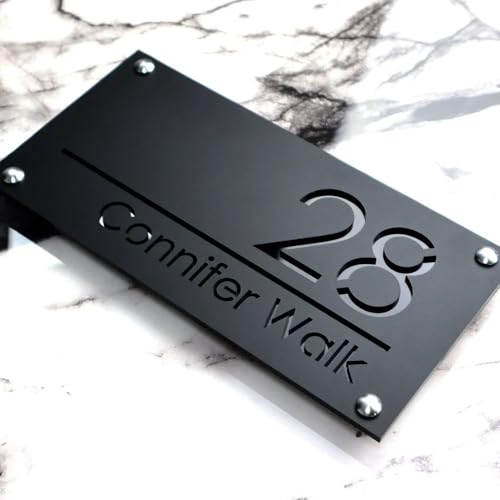 Acrylic Laser Cut Customized Sign Outdoor House Numbers Plate,Personalized Modern House Number Sign,Acrylic Home Address Plate (Black (Black Text))