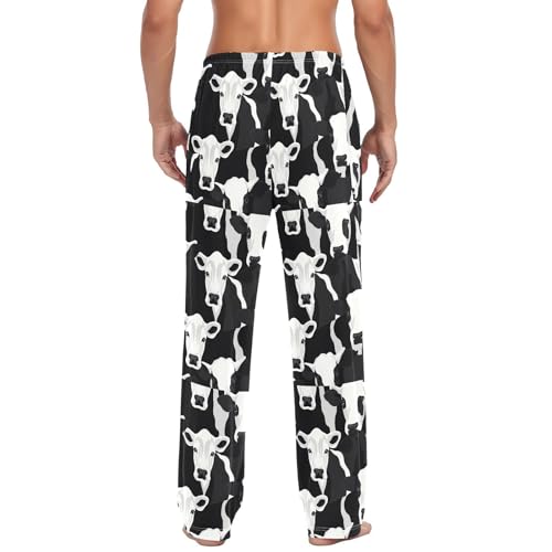 Cow Print Men's Pajamas Pants Cotton Sleep Bottoms Pants Lounge Sleepwear - S3