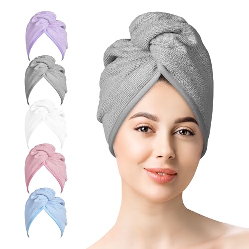 Microfiber Hair Towel Hair Wrap: 2 Pack 10X26 Hair Dryer Towels for Women Absorbent Turban Twist Hair Drying Shower Cap Curly Hair Products for Hair Care Hair Accessories (01 5-Pcs Multicolor)