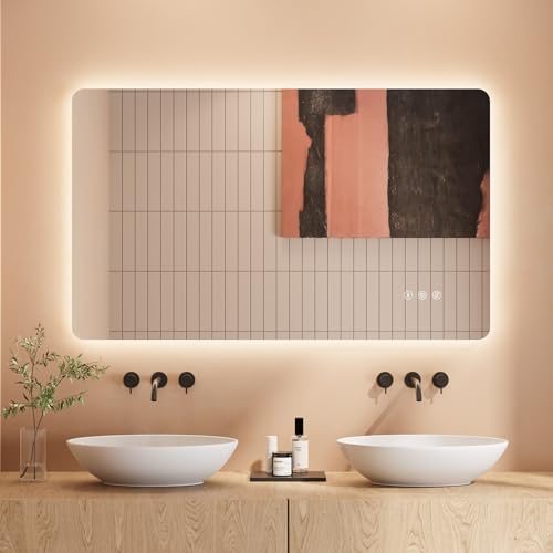 Dripex LED Bathroom Mirror with Lights, 600 * 1000 MM Light up Backlit Mirror Bathroom Anti Fog Illuminated Mirrors Dimmable Switch with 3 Colors,Horizontal/Vertical