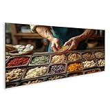 islandburner Prime Bild auf Leinwand Gewürze Auswahl in einem traditionellen Markt für Küche Hobbyköche Delikatessenladen Bilder Wandbilder Poster