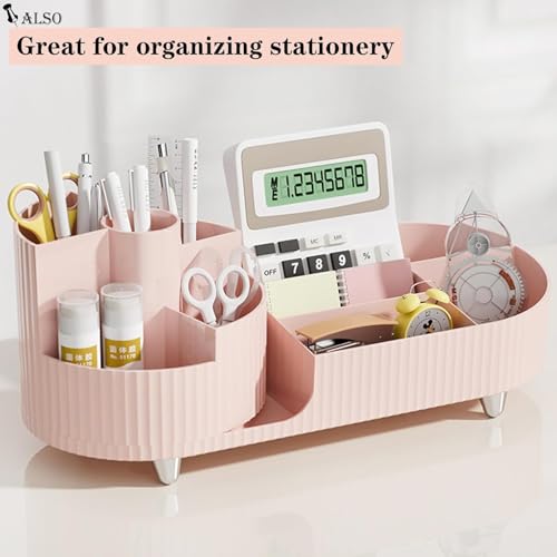 Image of Oslen 360 Rotating Makeup Brush Holder Organizer with Drawers | Premium Large Makeup Organizer for Vanity, Bathroom & Desktop | Skincare, Cosmetics & Accessories Storage Box (Pink)
