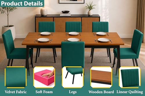 Image of Rosebell 6 Seater Dining Table Set with Cushioned Chairs | Modern Dining Table for Home, Dining Room & Kitchen | Black Metal Legs | Green