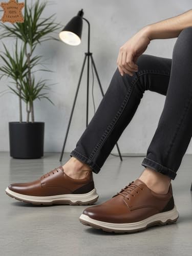 Image of Carlton London Men's Lace-Up Leather Casual Shoe with Lightweight Comfort Sole