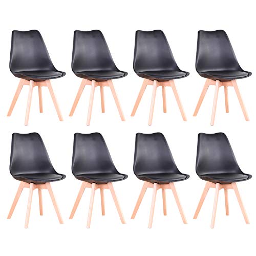 BenyLed Juego de 8 Sillas de Comedor con Asiento Tapizado y Patas de Madera de Haya Ideal para Comedor, Cocina, Salón,...