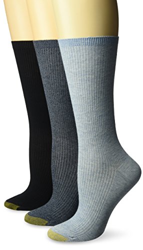 Gold Toe Women's Non-Binding Ribbed Crew Socks, 3 Pairs, chambray/navy marl/navy, Shoe Size: 6-9