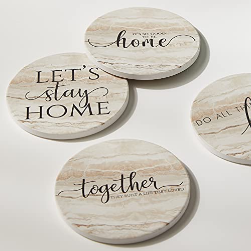 Hoomey Coasters For Drinks, Set Of 6 Absorbent Drink Coasters With Holder, Rustic Ceramic Drink Coasters With Cork Backing For Table Protection, Housewarming Gifts, Farmhouse Décor #TOP3