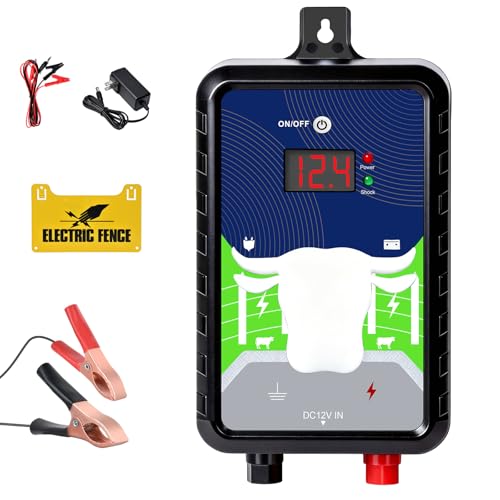 Électrificateur de Clôture Électrique 4 Joules , 24km/15 Miles, Alimentation Secteur/Batterie/Solaire – IP65 Étanche, Choc Puissant pour La Protection...