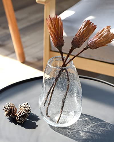 CASAMOTION Vase for Flowers Clear Centerpiece Wedding Table Hand Blown Glass seeded Bubbles Home Decor Modern Organic Stone Shape Over Kitchen Island Coffee Table 9 Inch H - Image 2