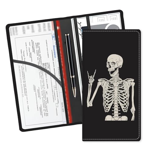 ADUQLZUX Leather Car Registration and Insurance Card Holder, Cute Car Accessories Vehicle Glove Box Car Organizer for Documents, Cards, License Funny Skull Pattern