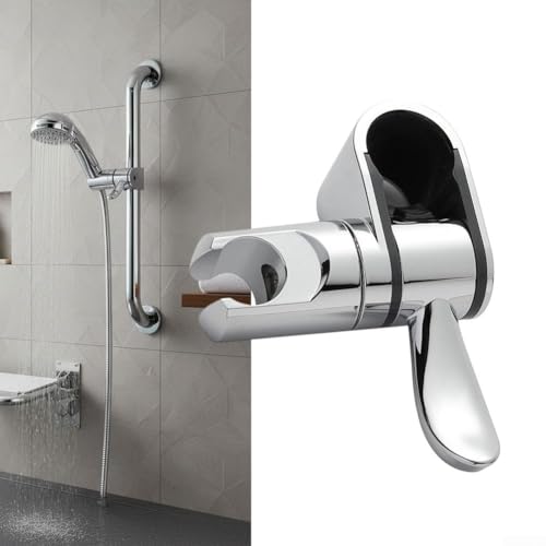 Soporte para cabezal de ducha, soporte ajustable giratorio de 360 °, para barras de 32 mm, almohadillas de goma para instalación sin taladro, ABS cromado plateado