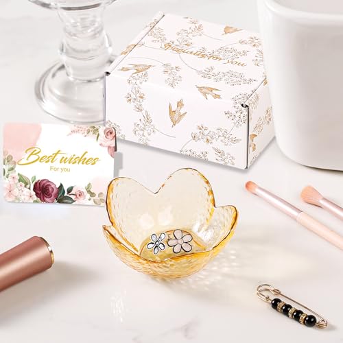Image of Yellow Flower Ring Dish Jewelry Dish Glass Jewelry Tray Small Trinket Tray Ring Holder Dish Cute Room Decor Aesthetic Bathroom Decor House Warming Engagement Birthday Gifts for Women Stocking Stuffers