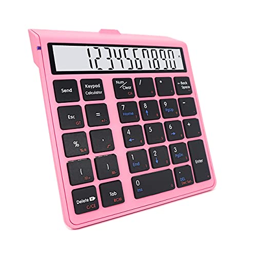 Sunreed 2 in 1 Wireless Numeric Keypad Calculator Numpad,Bluetooth Keypad with LED Screen,Financial Accounting Number Keypad for Mac/Notebook/Computer(Pink)