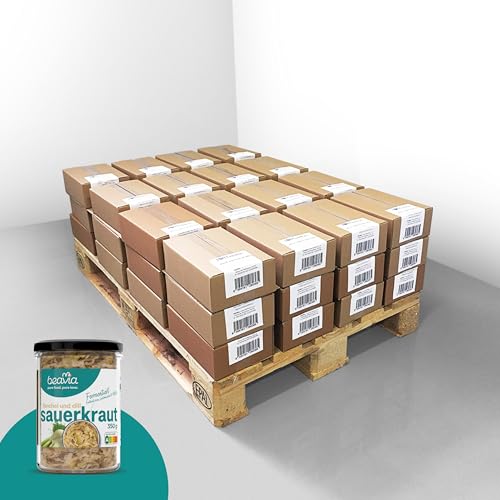 Beavia Fermentiertes Sauerkraut mit Fenchel & Dill - Palette 350g x 216 Stück Gekühltes Weißkohl Gemüse im Glas, Vegane & Gesunde Lebensmittel Natürlich ohne Zucker