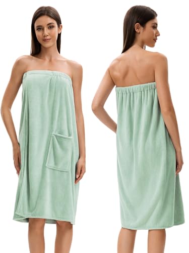 Image of Towel Wrap For Women After Shower,Plush Bath Robe Female,Sauna Spa Wrap Around Towels With Pockets