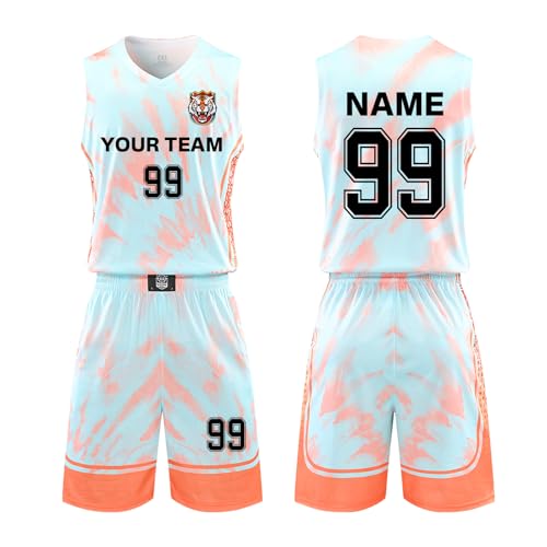 ORYG Customized Kids Basketball Jerseys Personalized Adult Basketball Jersey Printed with Your Name Number Team Name Logo Blue Orange