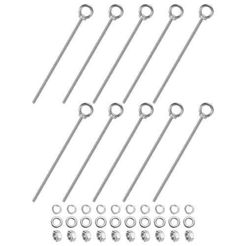M METERXITY 10-Sets Stainless Eyebolt M6x200mm Shoulder Lifting Eye Bolt with Nuts Washers Male Screw Thread Ring Shoulder Eye Bolts Length 7.87 Inch for Suspending/Fastening