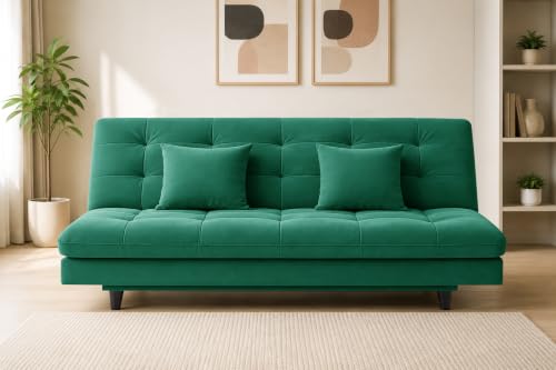 Image of Los Angeles Modern Convertible Futon Sofa Bed, Tufted Upholstered Folding Couch with Adjustable Backrest, Space Saving Sleeper Sofa for Living Room, Apartment, Office, Dorm & Guest Room - Green