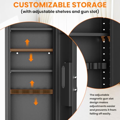Image of 53.15 inch Wall Safe Between the Studs, Biometric Fingerprint Hidden Safe with Dual Alarm System and Silent Mode, Wall Gun Safe with 3 Adjustable Shelves and Magnetic Slot (Black-Fingerprint)