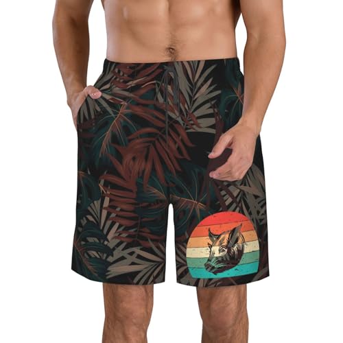 Mens Swim Trunks Vintage Pig Retro Sunset Board Shorts,Breathable Fit Hawaii Beach Shorts Swimwear Bathing Suits,