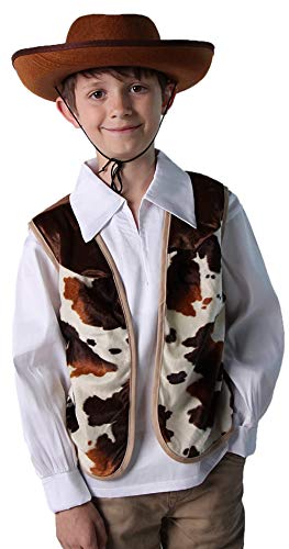 Kids Western Rodeo Cowboy Or Cowgirl Basic Costume Set - Vest, Brown Hat, Bandanna - Size 6-8 #TOP6