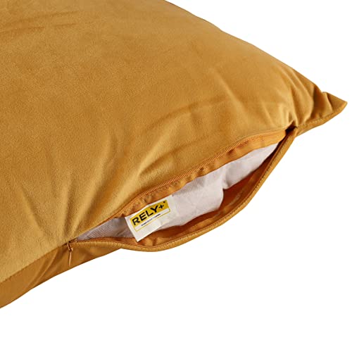Rely+ Pack Of 2 Velvet Throw Pillow Cover Yellow 18X18 Inch - Solid Pattern Square Throw Pillow Case - Decorative Soft Cushion Cover For Bedroom, Farmhouse, Sofa, Bed, Chair, Couch Car-Cover #TOP7