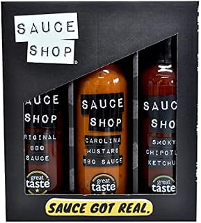 Sauce Shop BBQ Sauce Gift Set Box | 1x Smoky Chipotle Ketchup 260g | 1x Carolina Mustard BBQ Sauce 260g | 1x Original BBQ Sauce 275g | Made in the UK