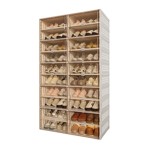 Mearrineser 折りたたみ式 シューズボックス 靴箱 靴棚 シューズラック 靴収納 下駄箱 収納キャビネット 組み立て簡単 工具不要 大型 省スペース 大容量 PP材質 積み重ね可能 玄関 スニーカー ファミリー 一人暮らし (10段-40足)