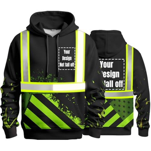 YOWESHOP High Visibility Reflective Safety Hoodie Customize Logo Protective Workwear Team Uniform (XL, Black green - Style 4)