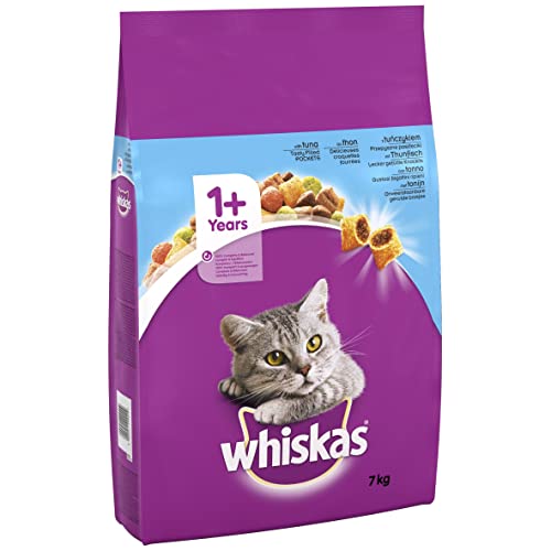 Whiskas Adult 1+ Croquettes au thon, 7 kg (1 paquet) – Croquettes pour chats adultes –...