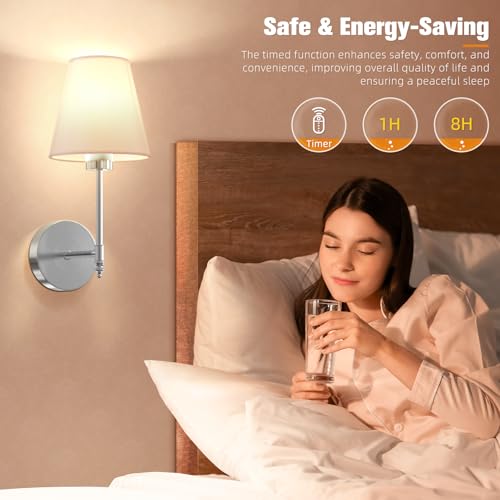 Image of NIORSUN 14.5 inch Battery Operated Wall Sconce Set of 2,Brushed Nickel Rechargeable Wall Lights with 10400mAh Dimmable Bulbs and Remote,9 Colors Wireless Sconces for Bedroom Living Room Decor