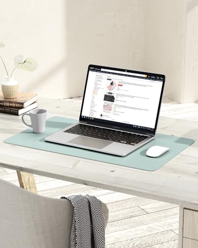 Image of YSAGi Non-Slip Leather Desk Pad, Waterproof Laptop Computer Desk Keyboard Mat, Table Protector Blotter Mat, Large Mouse Pad for Office /Work /Home /Decor(Mint Green, 23.6 inch x 13.7 inch)