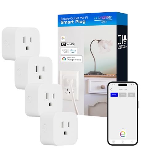 Image of Enbrighten Matter Indoor Smart Plug, 1 Grounded Outlet, White, 4 Pack | Matter Compatible, Indoor Use, No Hub Required, Works with Alexa & Google Home