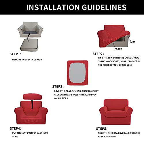 Image of Easy-Going 2 Pieces Stretch Sofa Slipcover for Armchair Washable | Spandex Soft Fitted Sofa Couch Cover for Living Room Washable Furniture Protector with Bottom Kids Pet Christmas Red