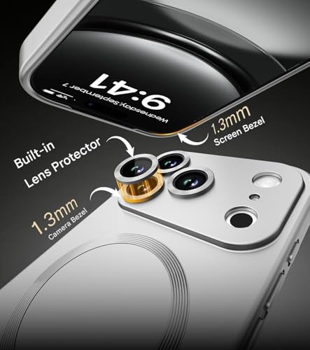 Image of DIZORO Magnetic Case for (iPhone 17 Pro) Case [Compatible with MagSafe][Built-in Camera Lens Protector] Slim Soft Silicone Bumper Shockproof Metallic Luster Back Cover Phone Case (Silver)
