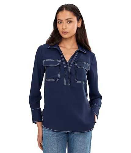 Vince Camuto Women's Half Placket with Two Front Pockets Classic Navy X-Large