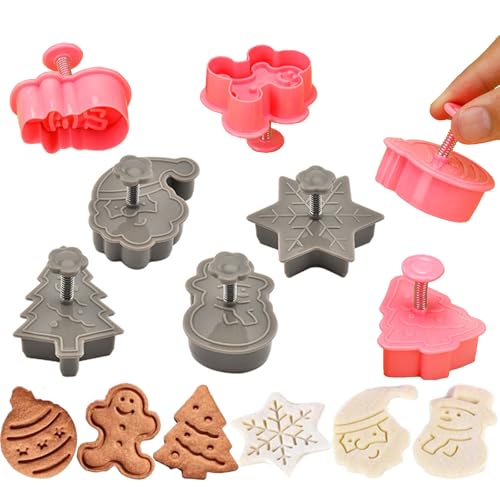 8 Piezas Navidad Moldes para Galletas, Cortadores de Galletas de Navidad, Moldes Galletas Niños, Sello de galletas de plástico 3D, Galleta Del Molde Sello Juego