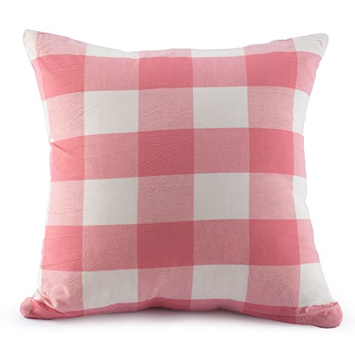 ATsense Juego de 2 fundas de almohada de 40 x 40 cm, 100 % algodón lavable en agua, funda de cojín rosa a cuadros con cremallera, muy suaves, cómodas y transpirables Cover