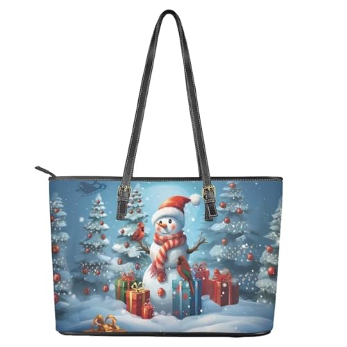 Image of Coldinair Christmas Leather Tote Bag for Women with Zipper Large Shoulder Tote Bag Shopping Casual Travel Bag Handbag Purse