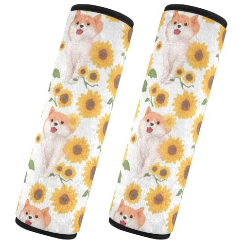Seat Belt Covers 2 Pack Cute Dog Car Seat Strap Covers Super Soft Sunflower Car Seat Neck Cover for Boys Girls Adults Babies S