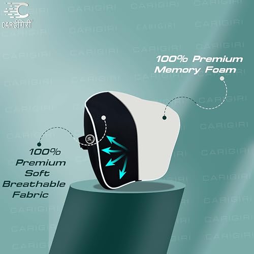 Image of Carigiri CurvaRest Car Neck Rest Pillow|1 Year Warranty|Memory Foam Neck Pillow| Seat Headrest Cushion| Car Neck Pillow for Neck Pain Relief in Office,Driving(Medium,Black,White Hemming,Pack of 1)