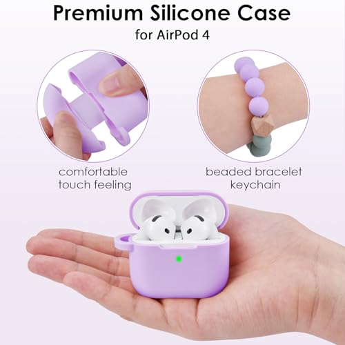Image of Filoto Compatible with AirPods 4 Case - Soft Silicone Cover with Bracelet Lanyard and Keychain, Shockproof and Scratch-Resistant, Cute Design for AirPods 4th Generation(Lavender Purpl)