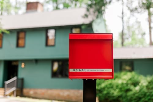 Image of Architectural Mailboxes MailMax Post Mount Mailbox, Red, Large | Modern galvanized steel and aluminum build with rust-resistant powder-coat finish and a magnetic door closure. USPS approved.