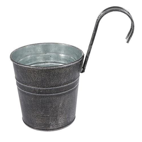 NULYLU Pot De Fleurs à Crochet en Fer Style Rétro pour Balcon Et Décoration Intérieure, Seau à Fleurs Suspendu Détachable, Tôle De Fer Résistante, Couleur Gris Foncé