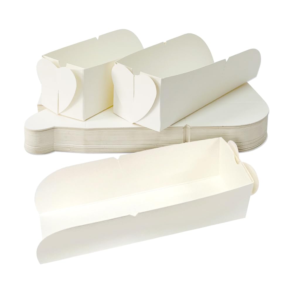 Hot Dog Serving Trays with Perforation Line - (50 Pack) 7.1" Disposable Skewered Food Paper Tray Boats for Restaurant Hot Dog Cart Party