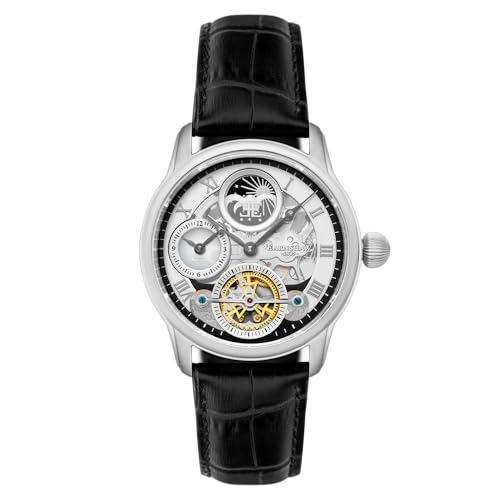 Thomas Earnshaw Mens 44mm Longitude Dual Time Automatic Skeleton Watch with Genuine Leather Strap ES-8063