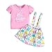 Completo di gonne per bambine vestito globale per i piccoli abiti da Pasqua camicia a maniche corte + gonna a bretelle con fascia elastica elastica, Rosa, 90 cm