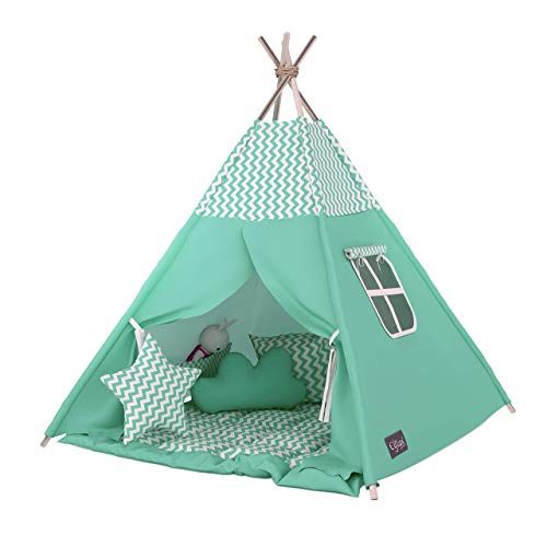 Elfique - Tipi, Tienda India para Jugar con Manta Acolchada (Doble Capa), Color Verde Menta